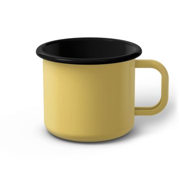 Emaille Tasse 9 cm hellgelb, schwarzer Rand, Innenfarbe schwarz, (Jumbotasse) Emaille Tasse 9 cm hellgelb, schwarzer Rand, Innenfarbe schwarz, (Jumbotasse)