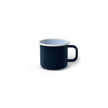 Emaille Tasse 5 cm dunkelblau, weißer Rand, Innenfarbe hellblau, (Espressotasse) Emaille Tasse 5 cm dunkelblau, weißer Rand, Innenfarbe hellblau, (Espressotasse)