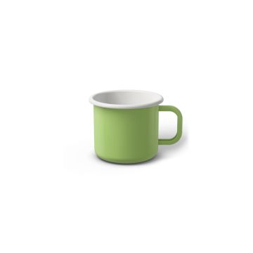 Emaille Tasse 5 cm limettengrün, weißer Rand, Innenfarbe weiß, (Espressotasse) Emaille Tasse 5 cm limettengrün, weißer Rand, Innenfarbe weiß, (Espressotasse)