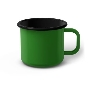 Emaille Tasse 9 cm hellgrün, schwarzer Rand, Innenfarbe schwarz, (Jumbotasse) Emaille Tasse 9 cm hellgrün, schwarzer Rand, Innenfarbe schwarz, (Jumbotasse)