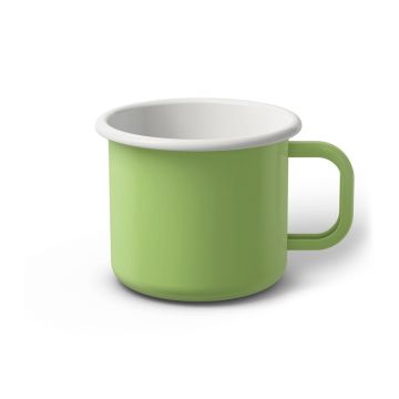 Emaille Tasse 8 cm limettengrün, weißer Rand, Innenfarbe weiß, (Klassiker) Emaille Tasse 8 cm limettengrün, weißer Rand, Innenfarbe weiß, (Klassiker)