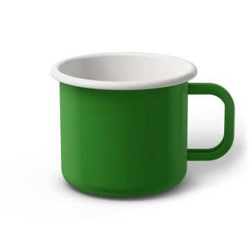 Emaille Tasse 9 cm hellgrün, weißer Rand, Innenfarbe weiß, (Jumbotasse) Emaille Tasse 9 cm hellgrün, weißer Rand, Innenfarbe weiß, (Jumbotasse)