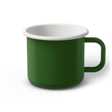 Emaille Tasse 9 cm grün, weißer Rand, Innenfarbe weiß, (Jumbotasse) Emaille Tasse 9 cm grün, weißer Rand, Innenfarbe weiß, (Jumbotasse)