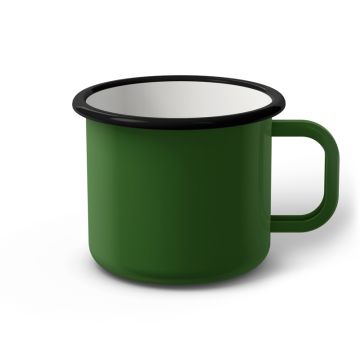 Emaille Tasse 9 cm grün, schwarzer Rand, Innenfarbe weiß, (Jumbotasse) Emaille Tasse 9 cm grün, schwarzer Rand, Innenfarbe weiß, (Jumbotasse)