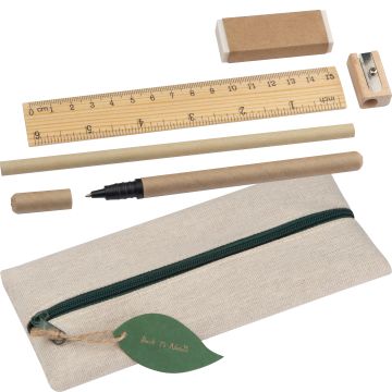 Schreibset mit Lineal, Radiergummi, Spitzer, Bleistift und Rollerball Schreibset mit Lineal, Radiergummi, Spitzer, Bleistift und Rollerball