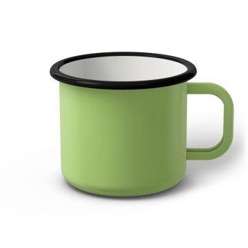 Emaille Tasse 9 cm limettengrün, schwarzer Rand, Innenfarbe weiß, (Jumbotasse) Emaille Tasse 9 cm limettengrün, schwarzer Rand, Innenfarbe weiß, (Jumbotasse)