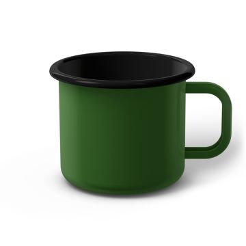 Emaille Tasse 9 cm grün, schwarzer Rand, Innenfarbe schwarz, (Jumbotasse) Emaille Tasse 9 cm grün, schwarzer Rand, Innenfarbe schwarz, (Jumbotasse)