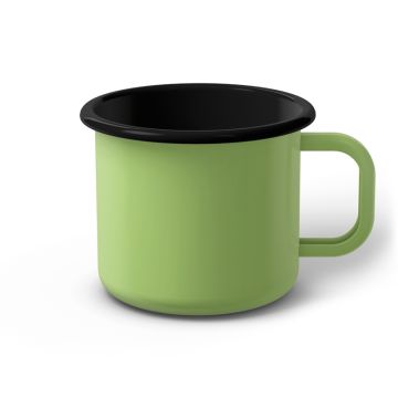 Emaille Tasse 9 cm limettengrün, schwarzer Rand, Innenfarbe schwarz, (Jumbotasse) Emaille Tasse 9 cm limettengrün, schwarzer Rand, Innenfarbe schwarz, (Jumbotasse)