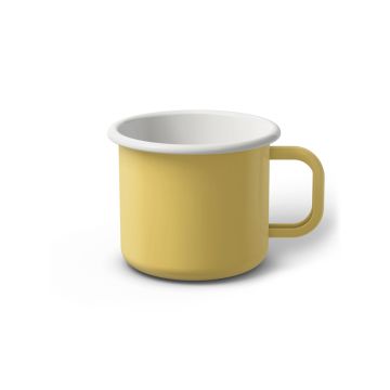 Emaille Tasse 7 cm hellgelb, weißer Rand, Innenfarbe weiß, (Cappuccinotasse) Emaille Tasse 7 cm hellgelb, weißer Rand, Innenfarbe weiß, (Cappuccinotasse)