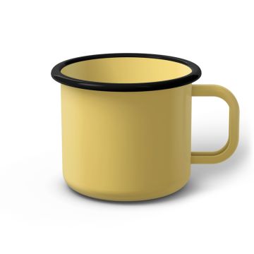 Emaille Tasse 9 cm hellgelb, schwarzer Rand, Innenfarbe hellgelb, (Jumbotasse) Emaille Tasse 9 cm hellgelb, schwarzer Rand, Innenfarbe hellgelb, (Jumbotasse)