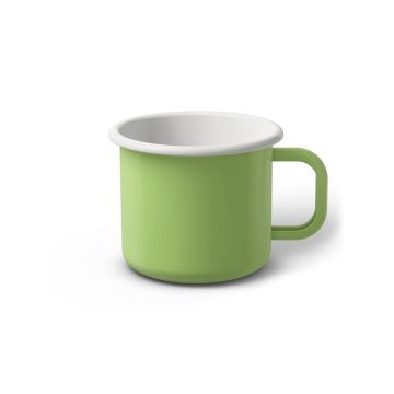 Emaille Tasse 7 cm limettengrün, weißer Rand, Innenfarbe weiß, (Cappuccinotasse) Emaille Tasse 7 cm limettengrün, weißer Rand, Innenfarbe weiß, (Cappuccinotasse)