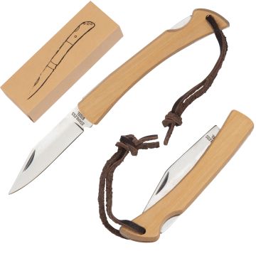 Taschenmesser mit Bambusschalen und Aufhängeschlaufe Taschenmesser mit Bambusschalen und Aufhängeschlaufe