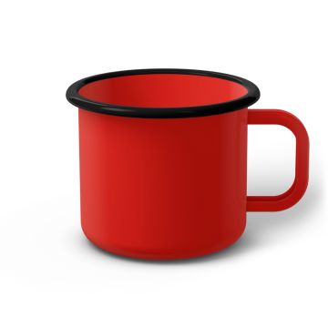 Emaille Tasse 9 cm rot, schwarzer Rand, Innenfarbe rot, (Jumbotasse)