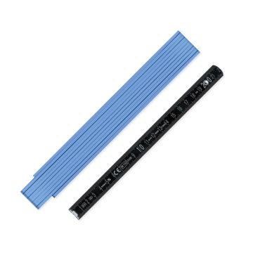 Zollstock mit blauer Hochseite und schwarzen Gliedern