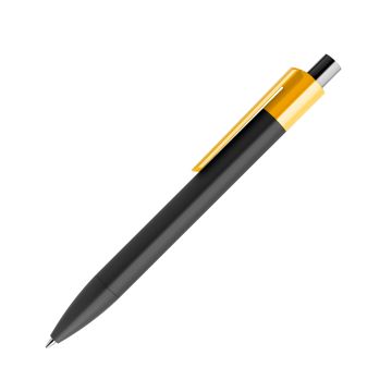 Prodir DS4 PRR Soft Touch Push Kugelschreiber schwarz mit farbigem Clip polished