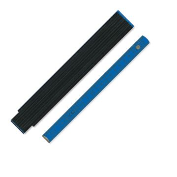 Zollstock mit schwarzer Hochseite und farbigen blauen Gliedern