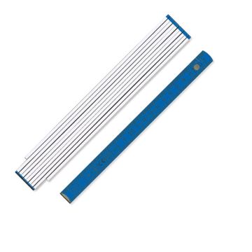 Zollstock mit weißer Hochseite und farbigen blauen Gliedern