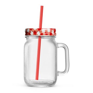 Mason Jar Breeze 48 cl mit Strohhalm rot