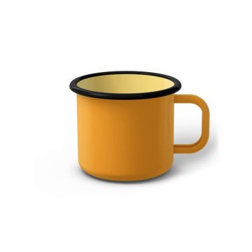 Emaille Tasse 7 cm dunkelgelb, schwarzer Rand, Innenfarbe hellgelb, (Cappuccinotasse) Emaille Tasse 7 cm dunkelgelb, schwarzer Rand, Innenfarbe hellgelb, (Cappuccinotasse)