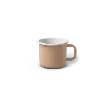 Emaille Tasse 5 cm hellbeige, weißer Rand, Innenfarbe weiß, (Espressotasse) Emaille Tasse 5 cm hellbeige, weißer Rand, Innenfarbe weiß, (Espressotasse)