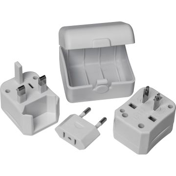 Reiseadapter in einem Kunststoffetui mit Adaptern für US, UK, AUS, Asien und EU Reiseadapter in einem Kunststoffetui mit Adaptern für US, UK, AUS, Asien und EU