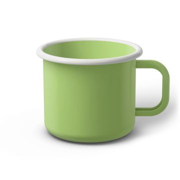 Emaille Tasse 9 cm limettengrün, weißer Rand, Innenfarbe limettengrün, (Jumbotasse) Emaille Tasse 9 cm limettengrün, weißer Rand, Innenfarbe limettengrün, (Jumbotasse)