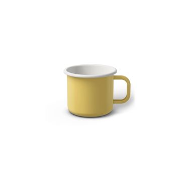 Emaille Tasse 5 cm hellgelb, weißer Rand, Innenfarbe weiß, (Espressotasse) Emaille Tasse 5 cm hellgelb, weißer Rand, Innenfarbe weiß, (Espressotasse)