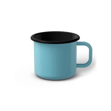 Emaille Tasse 7 cm türkis, schwarzer Rand, Innenfarbe schwarz, (Cappuccinotasse) Emaille Tasse 7 cm türkis, schwarzer Rand, Innenfarbe schwarz, (Cappuccinotasse)
