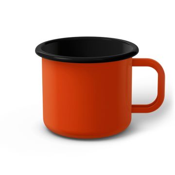Emaille Tasse 9 cm orange, schwarzer Rand, Innenfarbe schwarz, (Jumbotasse) Emaille Tasse 9 cm orange, schwarzer Rand, Innenfarbe schwarz, (Jumbotasse)