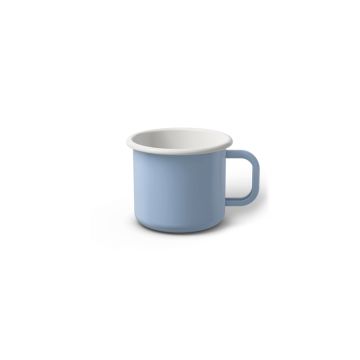 Emaille Tasse 5 cm hellblau, weißer Rand, Innenfarbe weiß, (Espressotasse) Emaille Tasse 5 cm hellblau, weißer Rand, Innenfarbe weiß, (Espressotasse)