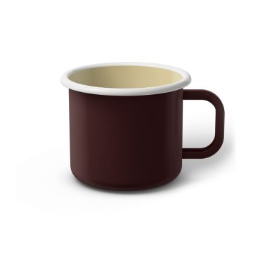 Emaille Tasse 8 cm dunkelbraun, weißer Rand, Innenfarbe beige, (Klassiker) Emaille Tasse 8 cm dunkelbraun, weißer Rand, Innenfarbe beige, (Klassiker)