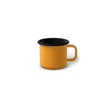 Emaille Tasse 5 cm dunkelgelb, schwarzer Rand, Innenfarbe schwarz, (Espressotasse) Emaille Tasse 5 cm dunkelgelb, schwarzer Rand, Innenfarbe schwarz, (Espressotasse)
