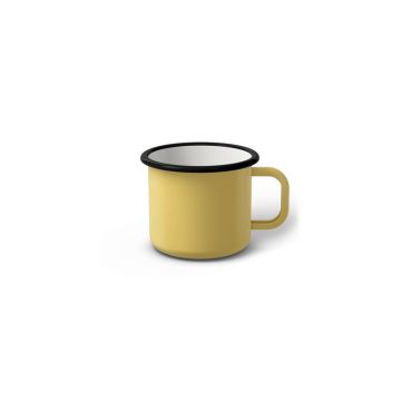 Emaille Tasse 5 cm hellgelb, schwarzer Rand, Innenfarbe weiß, (Espressotasse) Emaille Tasse 5 cm hellgelb, schwarzer Rand, Innenfarbe weiß, (Espressotasse)