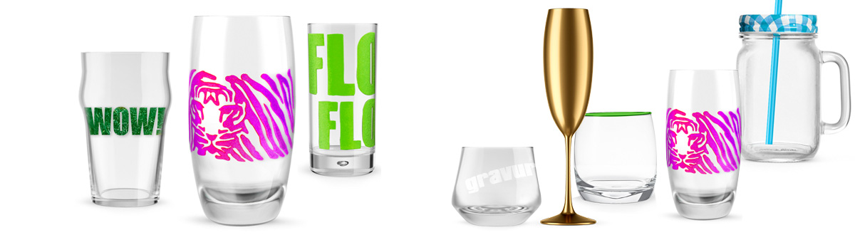 Spezielle Gläser bedrucken - Glasformen, Glasdesign und außergewöhnliche Gläser Veredelungsverfahren