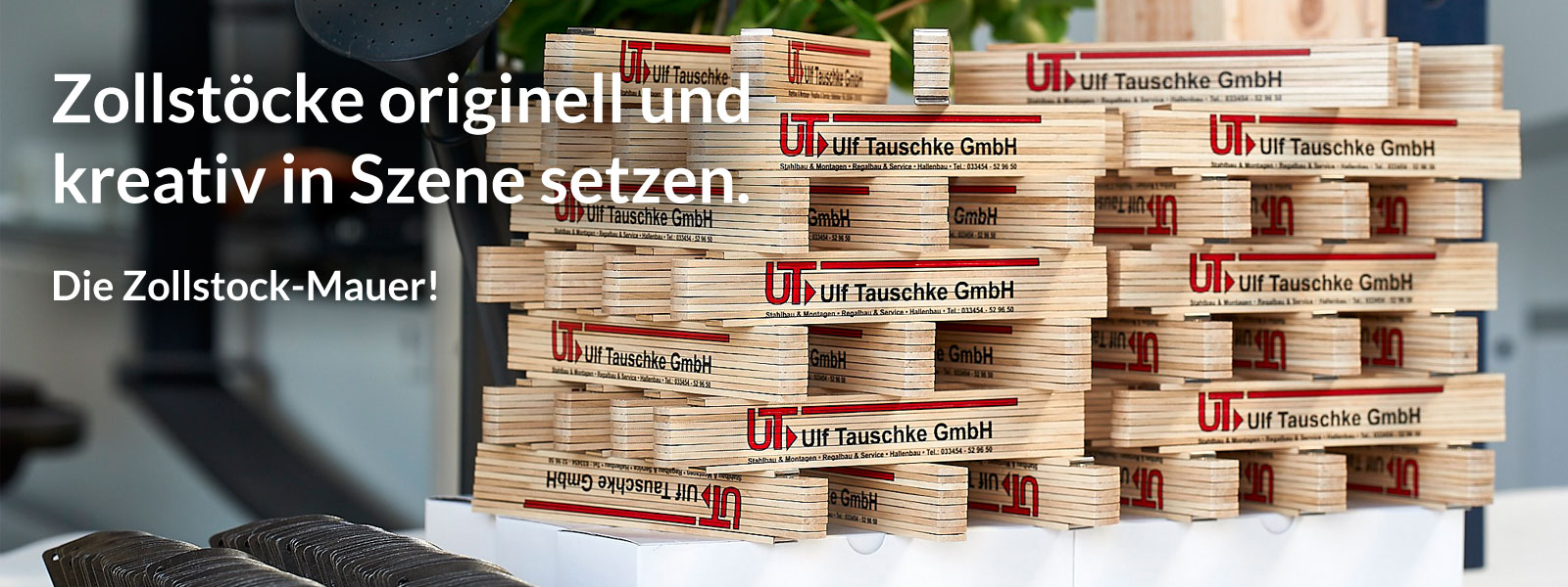 Zollstöcke originell und kreativ in Szene setzen. Heute: Die Zollstock-Mauer