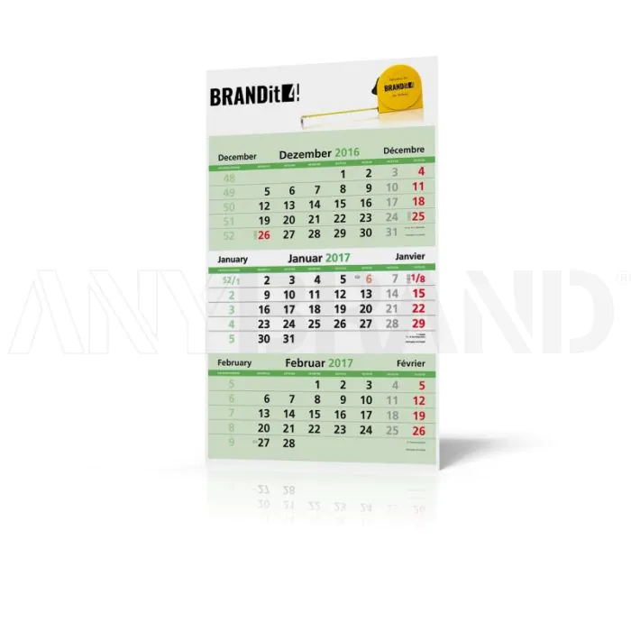 3 in 1 Monatskalender Standard grün bedrucken