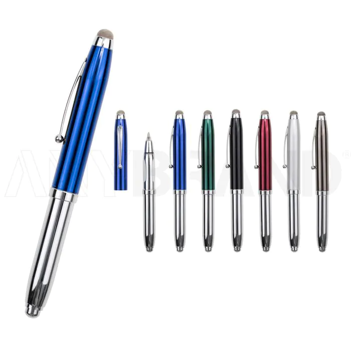 3-Funktionen Kugelschreiber Crowd mit LED und Stylus bedrucken
