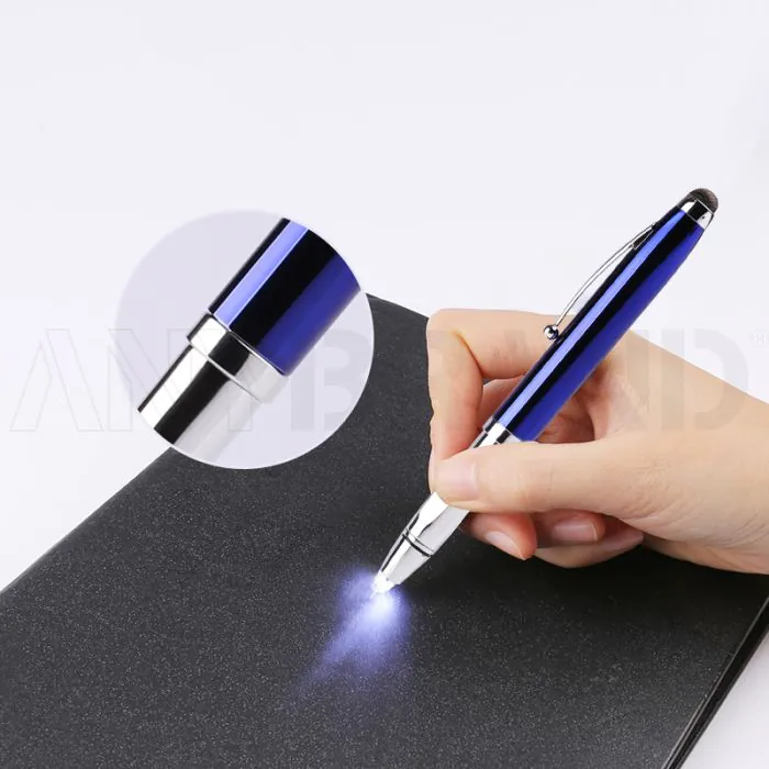 3-Funktionen Kugelschreiber Crowd mit LED und Stylus bedrucken