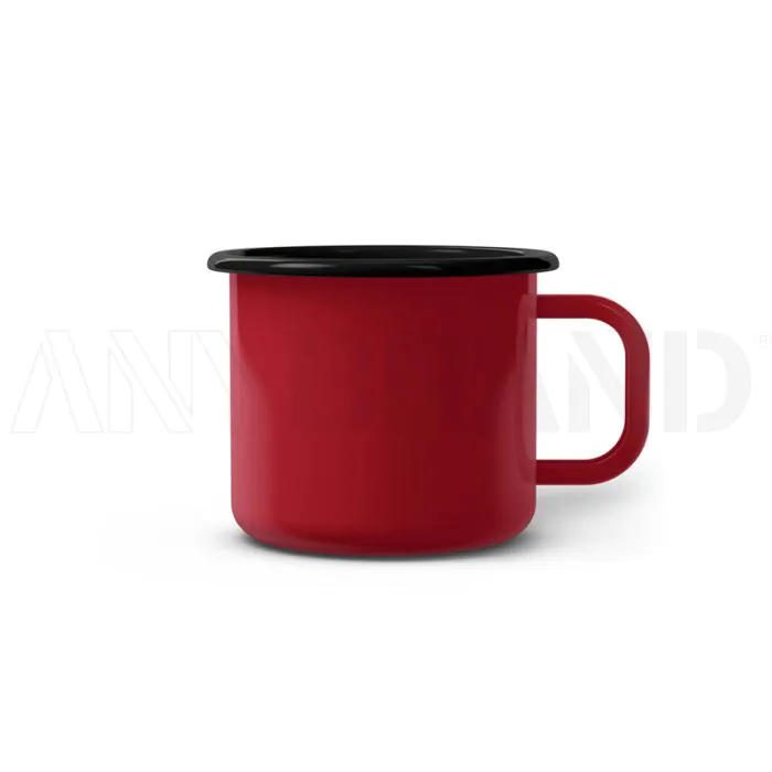 Emaille Tasse 7 cm, schwarzer Rand, Innenfarbe schwarz, (Cappuccinotasse) bedrucken