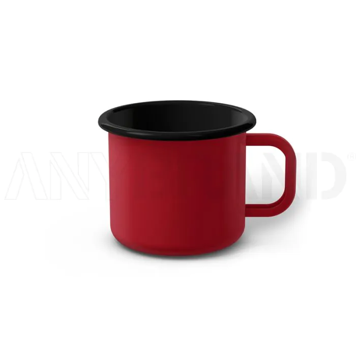 Emaille Tasse 7 cm, schwarzer Rand, Innenfarbe schwarz, (Cappuccinotasse) bedrucken