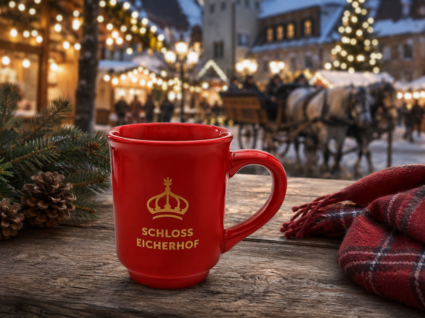 Glühweinbecher mit Logo im Einsatz auf dem Weihnachtsmarkt