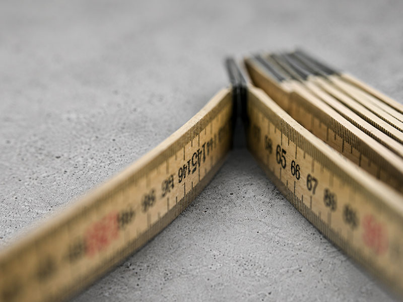Biegsamer Schwedenmeter aus Glasbirke, Skala im Detail