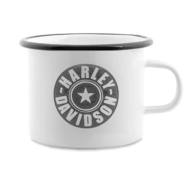 Emaille Becher mit graviertem Logo im Rusty-Look